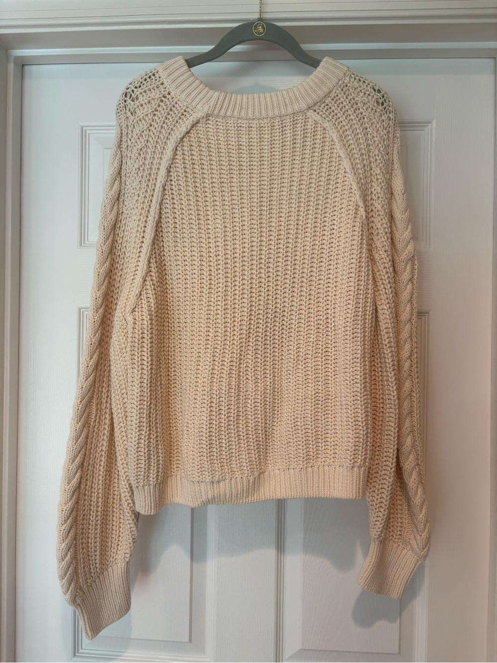 Free People Frankie Cable Cotton Sweater Ivory Medium - Picture 9 of 12